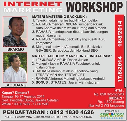 Workshop SEO Jakarta 16 Agustus 2014