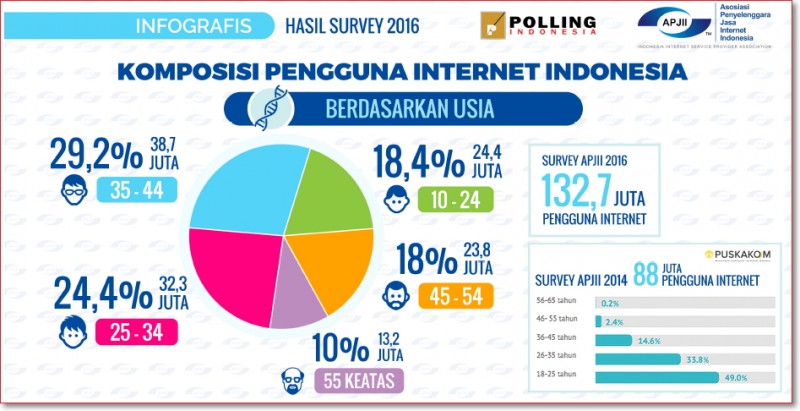 Data pengguna internet indonesia 2016 APJII berdasarkan usia