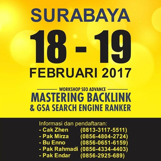 Kursus, pelatihan SEO tingkat lanjut di Surabaya 18-19 Feb 2017