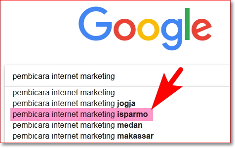 Rekayasa Google Suggestion memunculkan keyowrd branding di kotak pencarian Google
