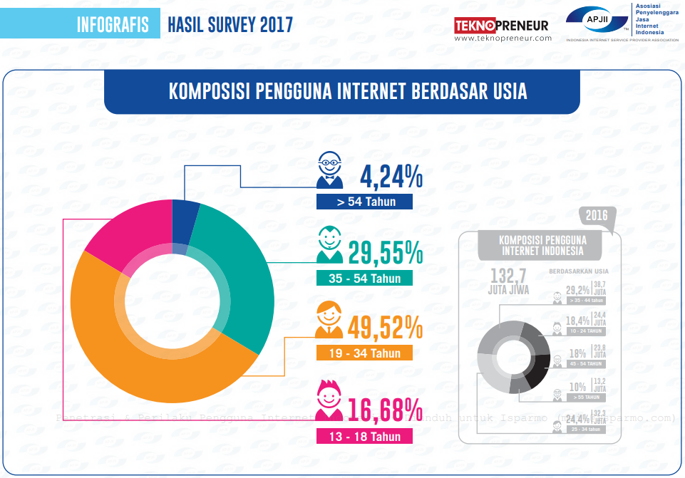 Berdasar usia data pengguna internet di Indonesia 2017 APJII
